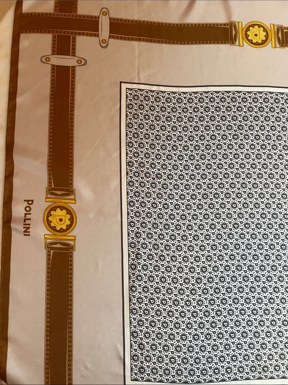 Pollini Beige, Brown & Black Belt Motif Silk Scarf